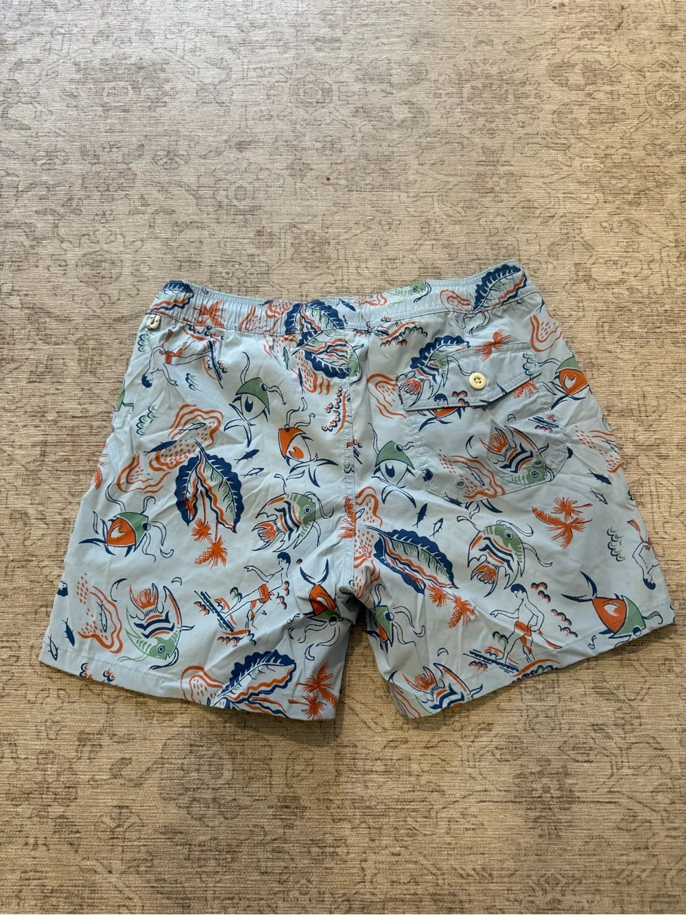 J. Crew Light Blue Tropical Fish Print Swim Trunks